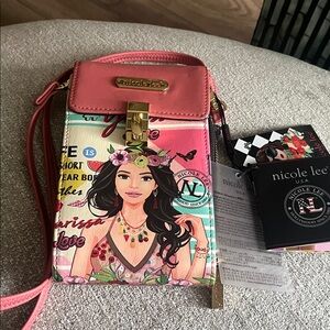 Nicole Lee Pink Floral Illustrated Crossbody Phone Pouch